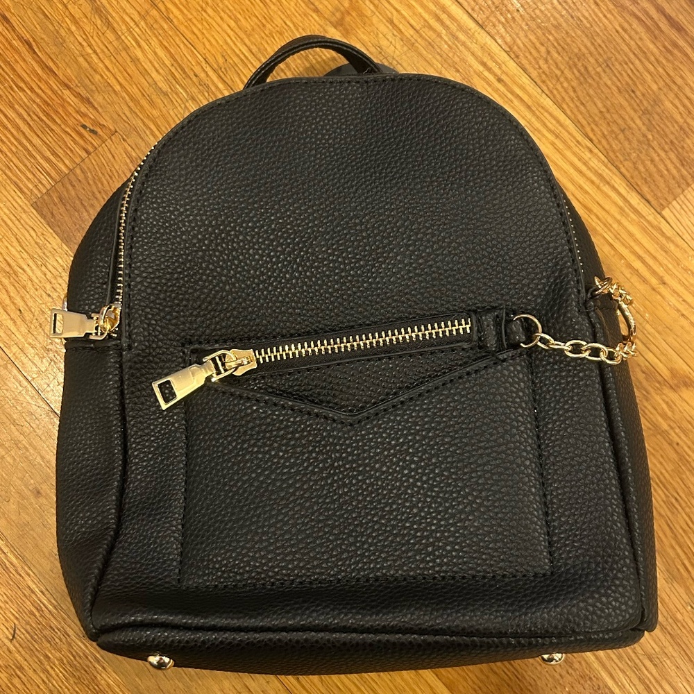 Black Mini Backpack Purse with Gold Hardware